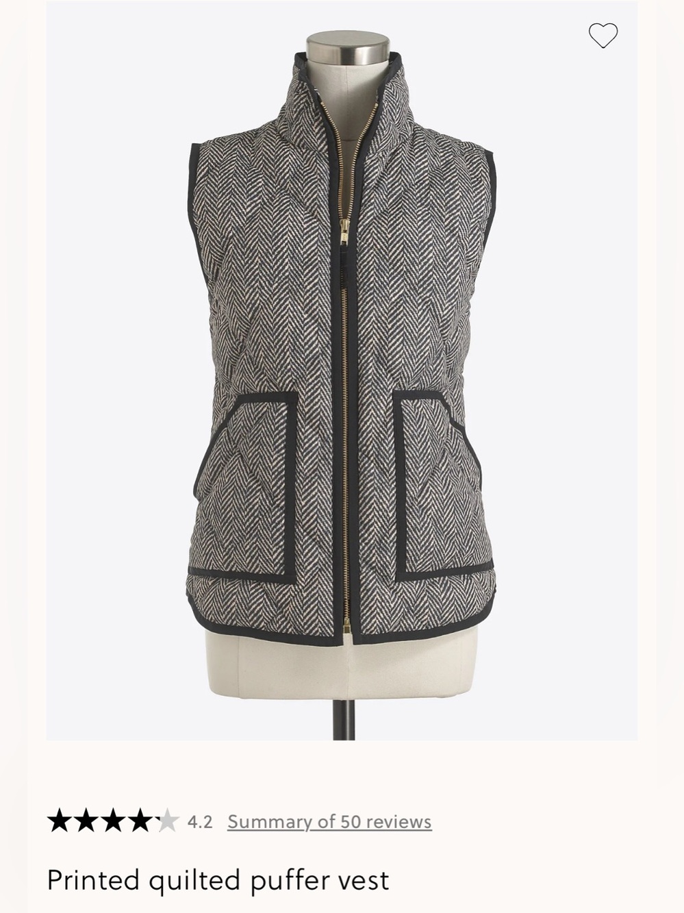 J.Crew Herringbone Down Feather Quilted Vest Size S Lightweight Packable Layer
